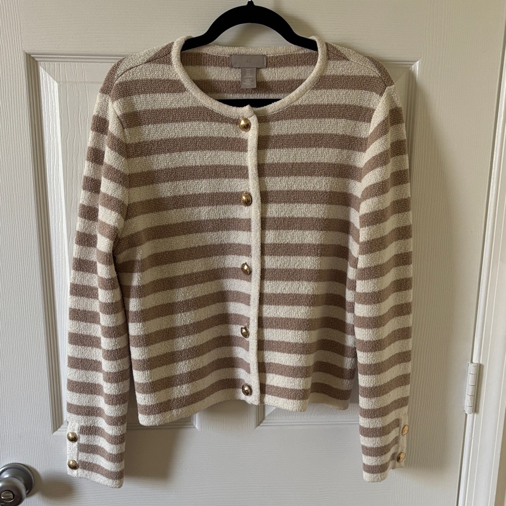 H&M Cream and Brown Striped Cardigan